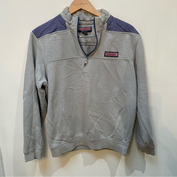 Vineyard Vines Gray and Blue Zip-Up Sweater - Picture 1 of 5